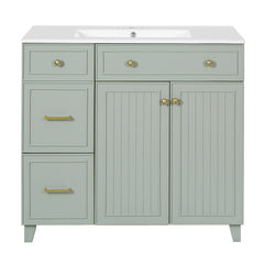 AISU 36" Bathroom Vanity with Ceramic Sink, Green Solid Wood and MDF