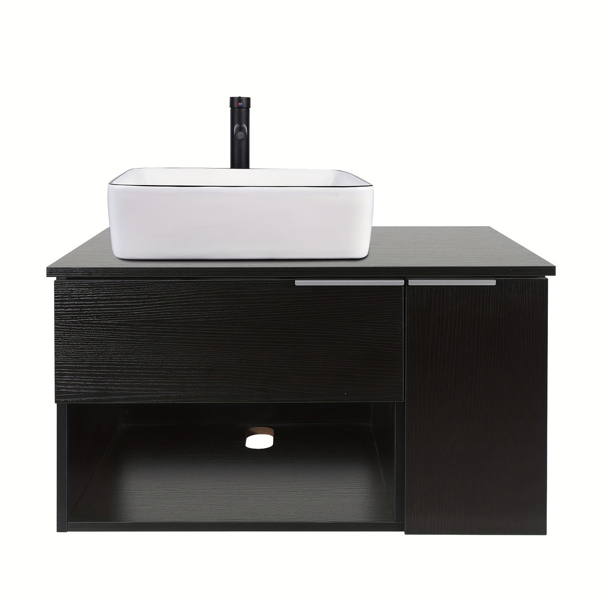 AISU 28" Moderner schwarzer Wandwaschtisch mit 1 Tür und 1 Schublade