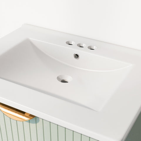 Moderner 24-Zoll-Badezimmerwaschtisch zur Wandmontage mit 2 Schubladen, Grün – Ideal für kleine Badezimmer 
