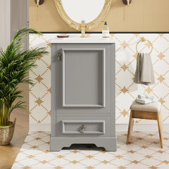 AISU 20" Modern Bathroom Vanity with Ceramic Sink, Grey + 1 Door & Drawer