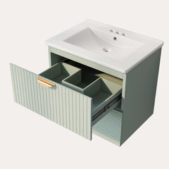 Meuble-lavabo mural moderne de 24 pouces avec 2 tiroirs, vert – Idéal pour les petites salles de bain 