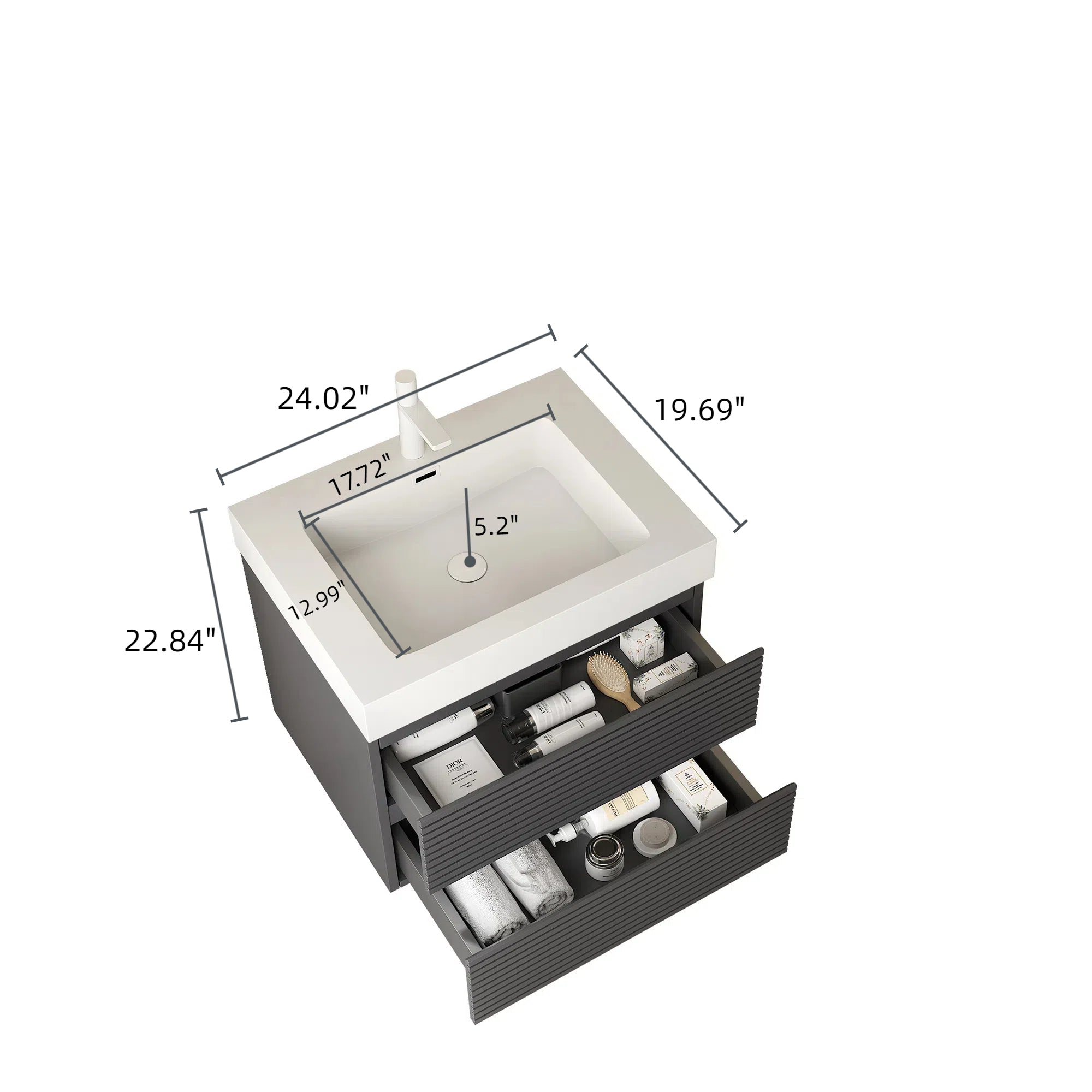24" Badezimmerwaschtisch mit Unterbauwaschbecken, Farbe Grau 