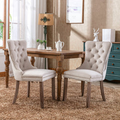AISU, High-end Tufted Solid Wood Contemporary Velvet Upholstered Dining Chair with Wood Legs Nailhead Trim 2-Pcs Set, Beige