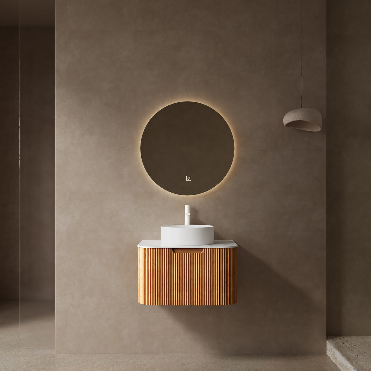AISU Badezimmer-Waschtisch mit Waschbecken, Natura-Holzmaserung