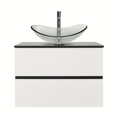 Meuble-lavabo mural AISU 30 po blanc et noir avec lavabo et robinet - Construction en bois