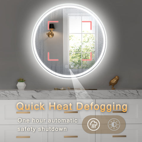 Miroir de salle de bain rond à LED de 71 cm (28 po) – Fixation murale pour plus de commodité 