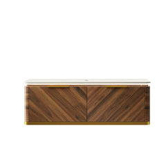 AISU Lumierge 48" Wall-Mounted Bathroom Cabinet Carrara White Sintered Stone Countertop and Dark Walnut Woodgrain, NO Basin, NO Faucet and Sink Cover