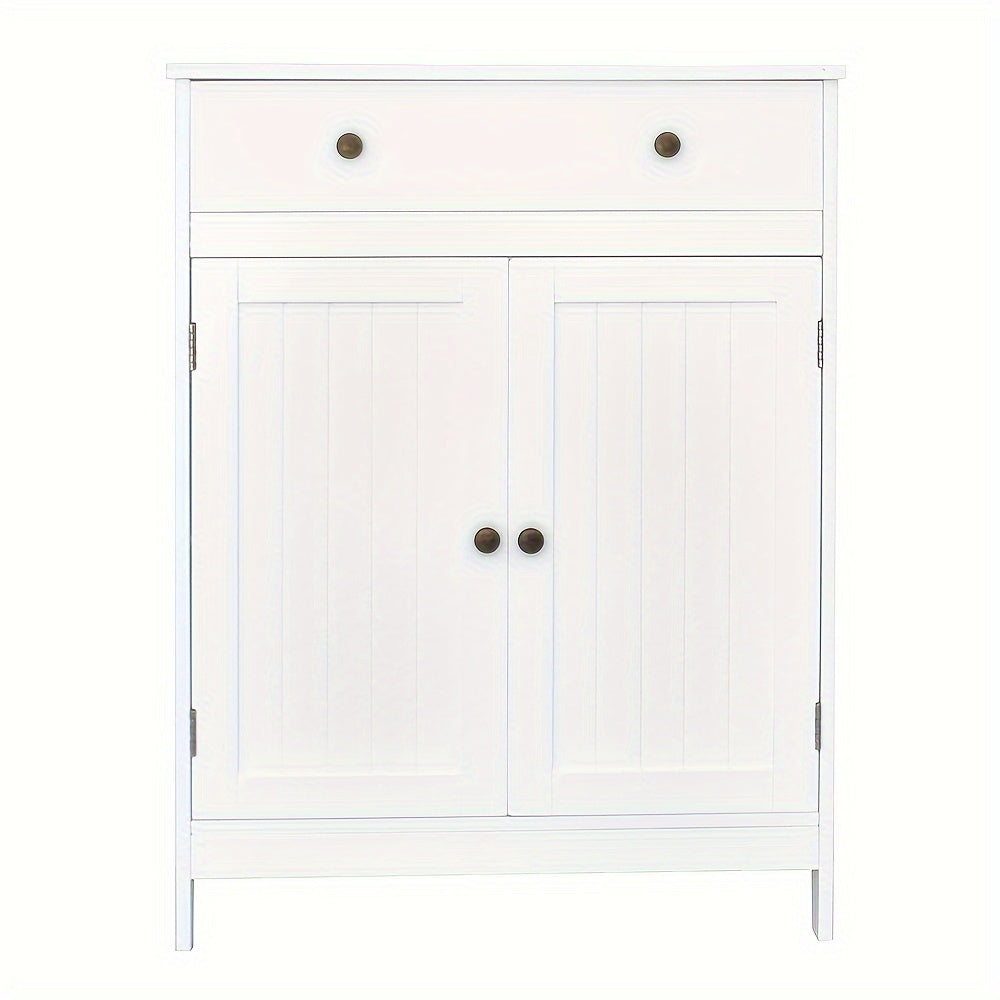 Badezimmer-Aufbewahrungsschrank-Set – Badezimmer-Waschtisch mit Doppelrollladentür und Soft-Close-Schublade (weiß)
