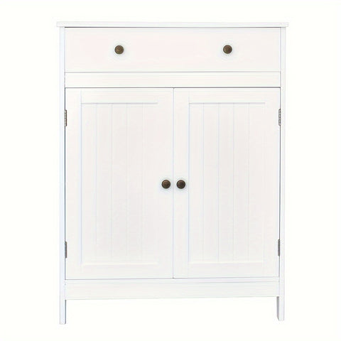Badezimmer-Aufbewahrungsschrank-Set – Badezimmer-Waschtisch mit Doppelrollladentür und Soft-Close-Schublade (weiß)