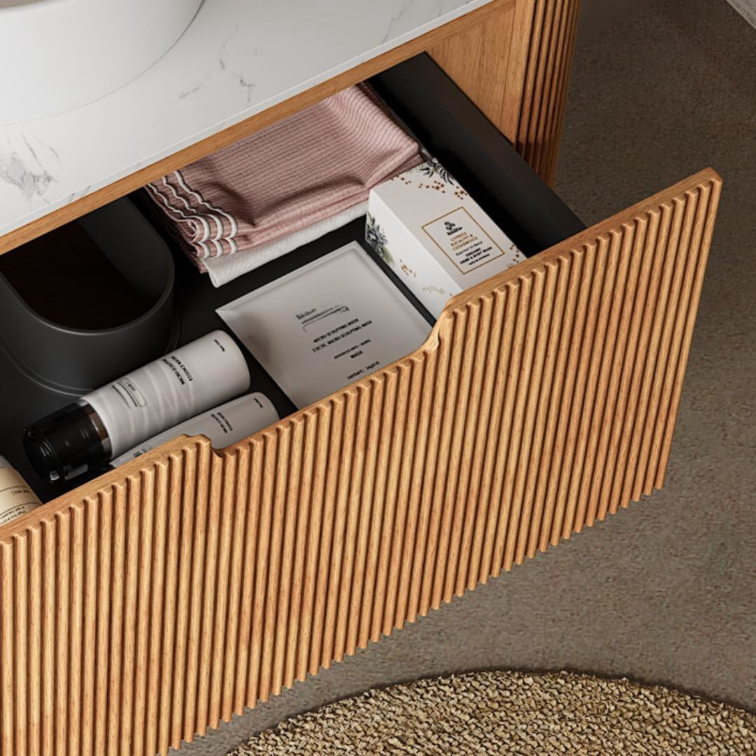 AISU Badezimmer-Waschtisch mit Waschbecken, Natura-Holzmaserung