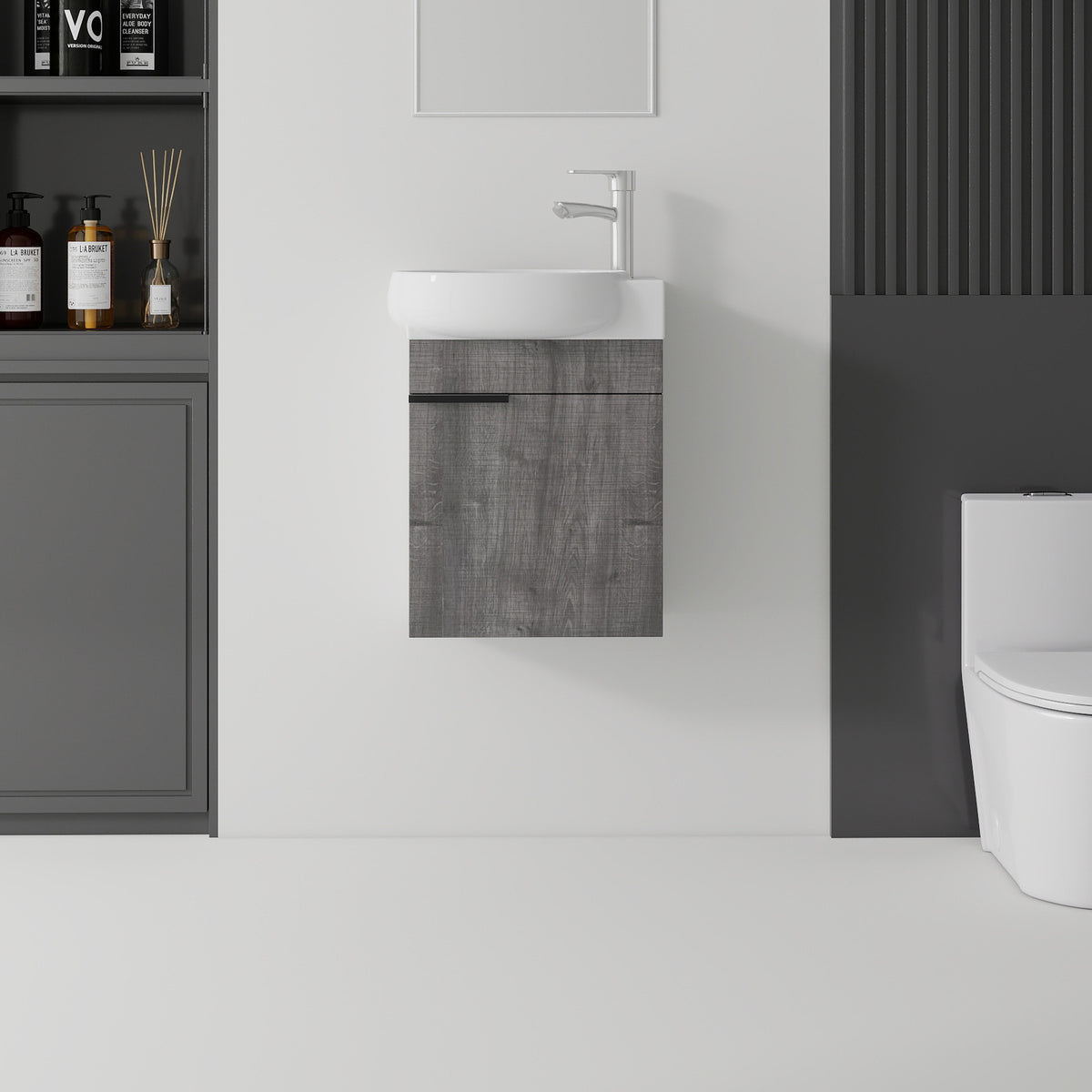 AISU 16 Inch Floating Bathroom Vanity with Sink, Soft-Close Door, Ceramic Sink, Grey