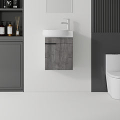 AISU 16 Inch Floating Bathroom Vanity with Sink, Soft-Close Door, Ceramic Sink, Grey