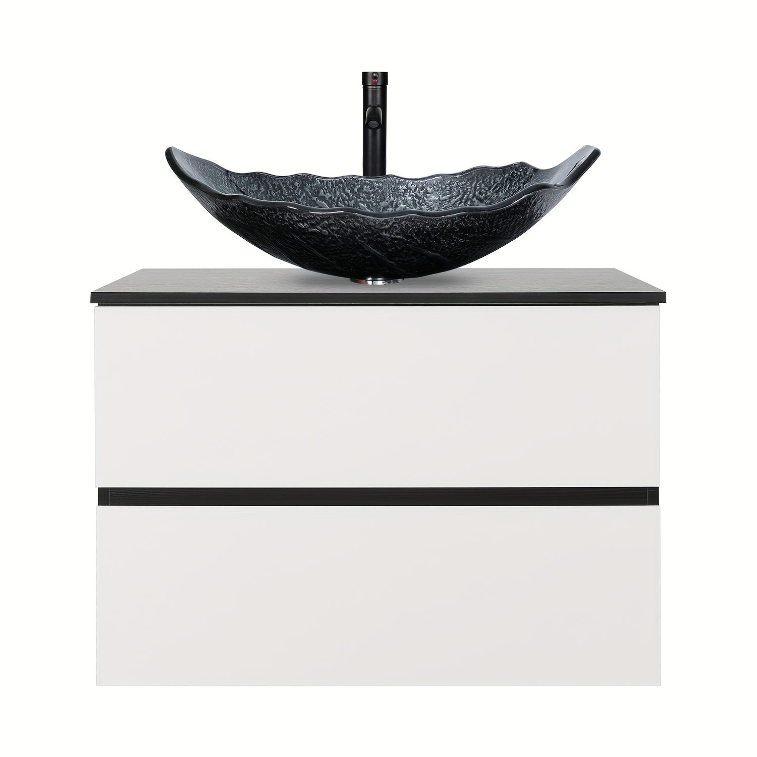 AISU 30" Badezimmer-Waschtischunterschrank in Weiß und Schwarz zur Wandmontage mit Waschbecken und Wasserhahn – Holzkonstruktion
