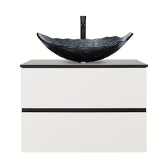 Meuble-lavabo mural AISU 30 po blanc et noir avec lavabo et robinet - Construction en bois