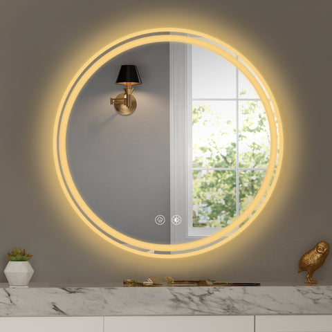 Miroir de salle de bain rond à LED de 71 cm (28 po) – Fixation murale pour plus de commodité 