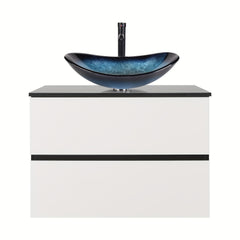 Meuble-lavabo mural AISU 30 po blanc et noir avec lavabo et robinet - Construction en bois