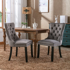 AISU, High-end Tufted Solid Wood Contemporary Velvet Upholstered Dining Chair with Wood Legs Nailhead Trim 2-Pcs Set, Gray