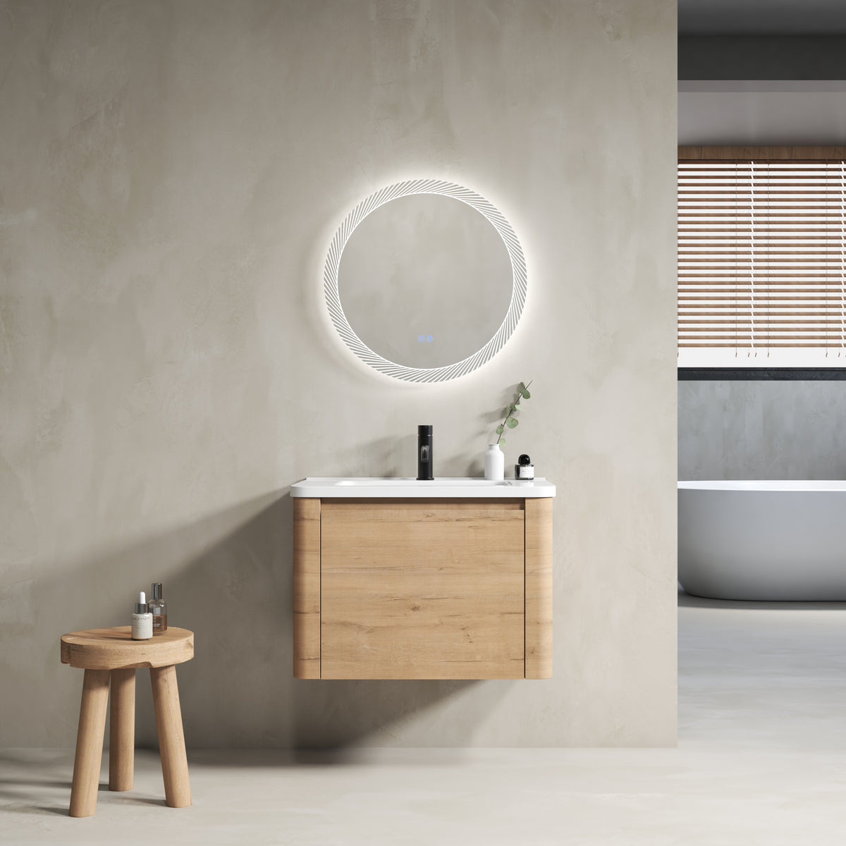 AISU 28" Wall-Mounted Bathroom Vanity with White Ceramic Sink & 1-Soft-Close Door, KD-Packing, Plywood
