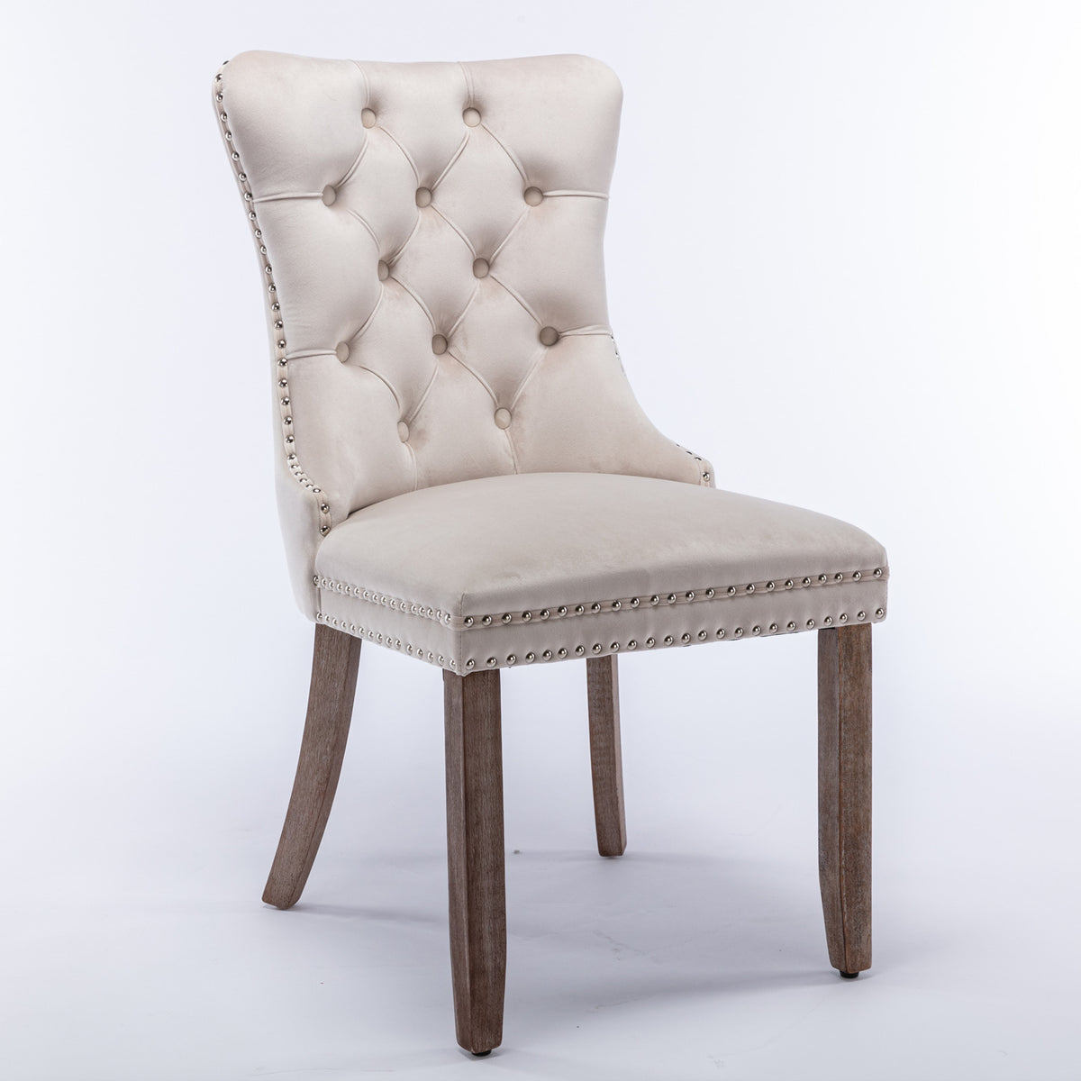 AISU, High-end Tufted Solid Wood Contemporary Velvet Upholstered Dining Chair with Wood Legs Nailhead Trim, Beige, Single Pack