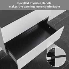 Meuble-lavabo mural AISU 30 po blanc et noir avec lavabo et robinet - Construction en bois