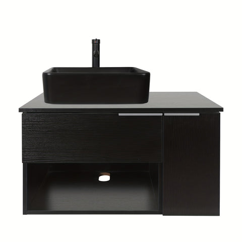 AISU 28" Moderner schwarzer Wandwaschtisch mit 1 Tür und 1 Schublade