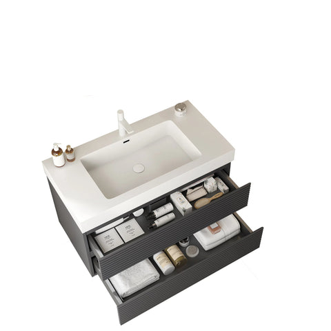 36" Badezimmerwaschtisch mit Unterbauwaschbecken, Farbe Grau 