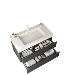 36" Badezimmerwaschtisch mit Unterbauwaschbecken, Farbe Grau 