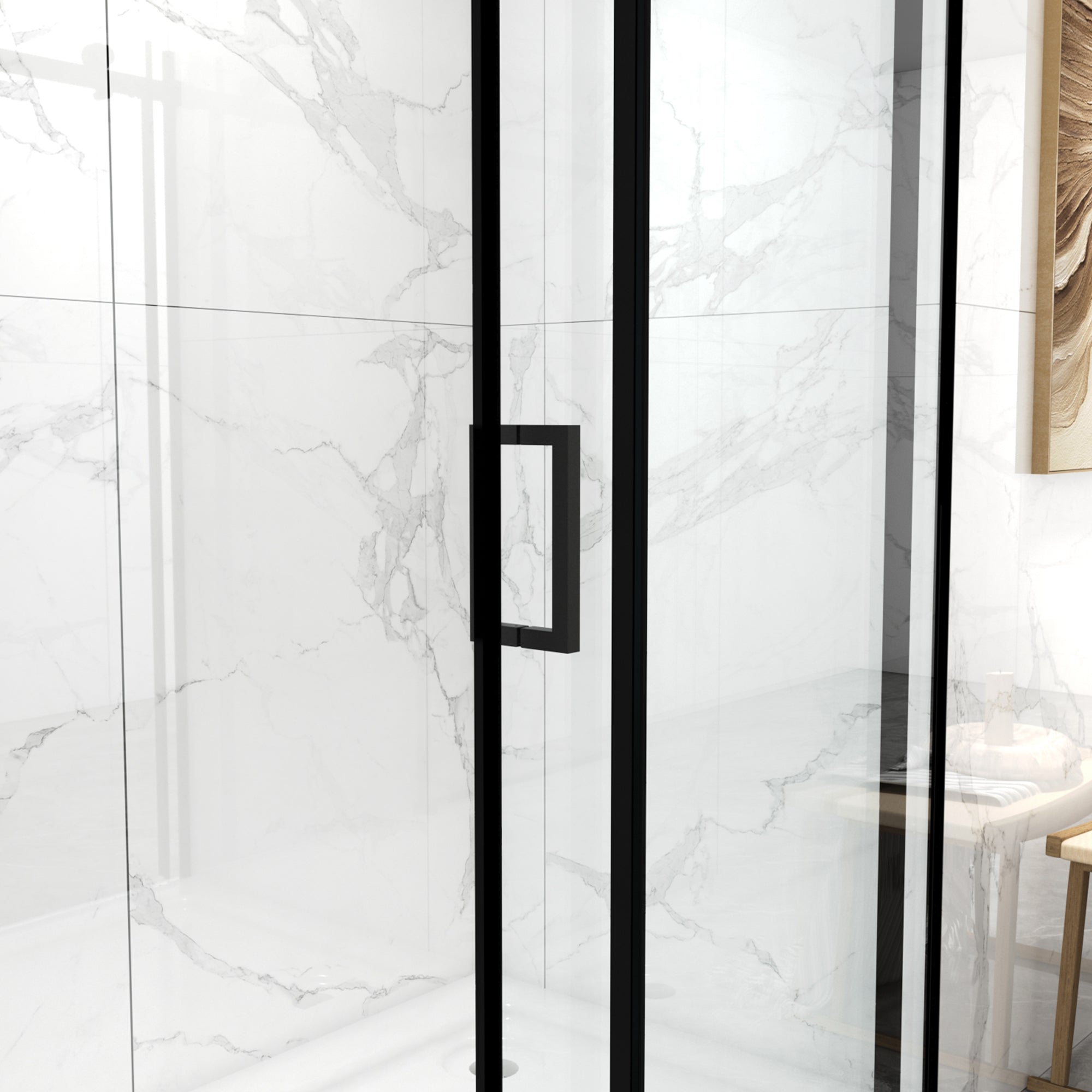 Porte de douche coulissante sans cadre (56 à 60 po l x 70 po H), avec verre trempé de qualité supérieure de 8 mm d'épaisseur, finition noir mat avec tampon 