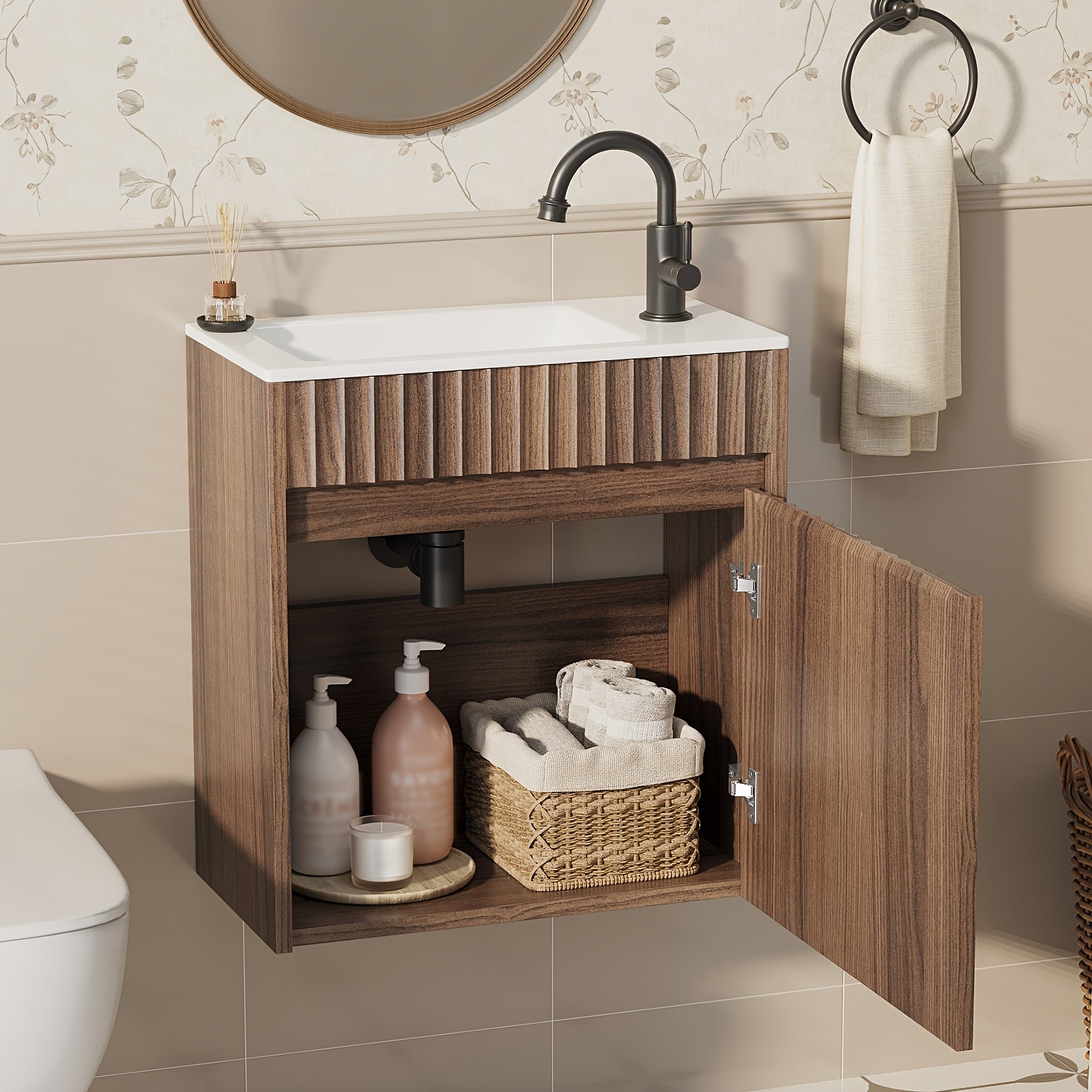 AISU 18" Wandmontierter gestreifter Badezimmerwaschtisch mit Waschbecken