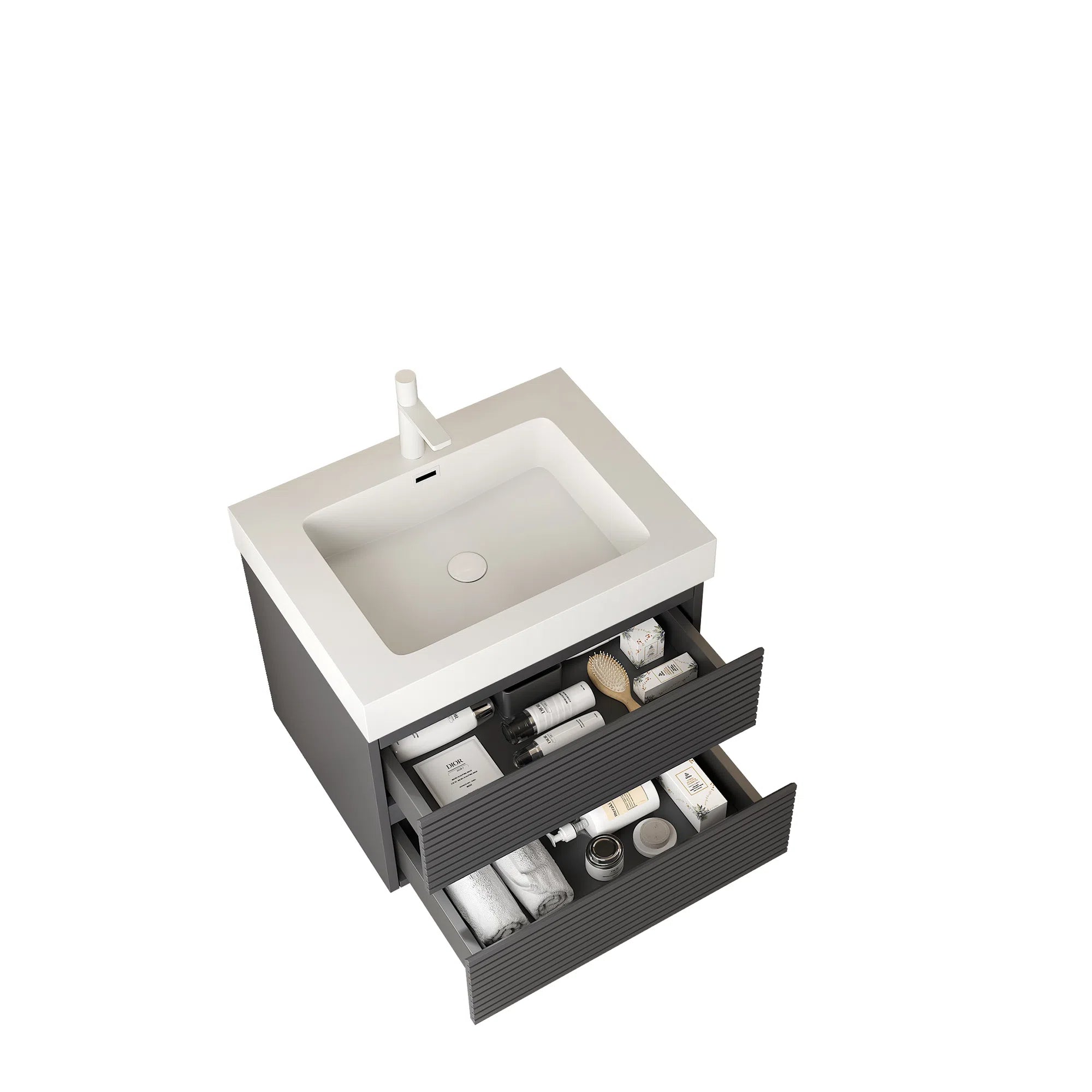 24" Badezimmerwaschtisch mit Unterbauwaschbecken, Farbe Grau 