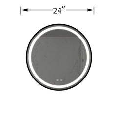 Miroir de salle de bain élégant à LED de 24 pouces, cadre en alliage d'aluminium noir, étanchéité IP54