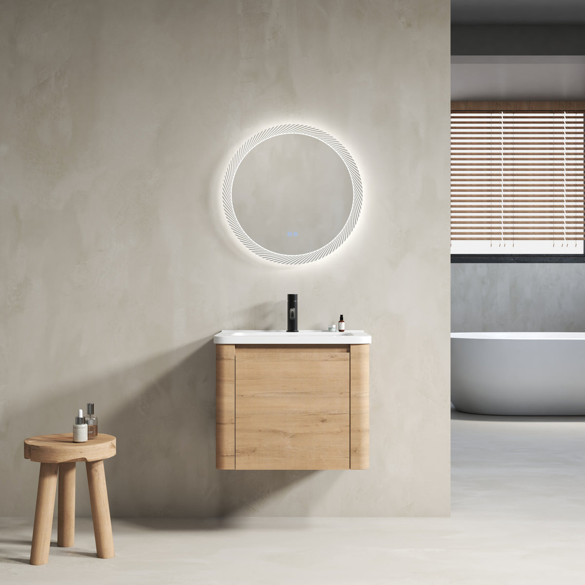 AISU 24" Wall-Mounted Bathroom Vanity with White Ceramic Sink & 1-Soft-Close Door, KD-Packing, Plywood