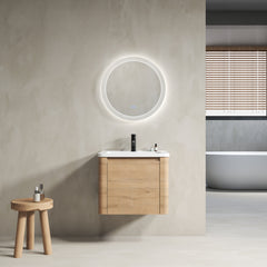 AISU 24" Wall-Mounted Bathroom Vanity with White Ceramic Sink & 1-Soft-Close Door, KD-Packing, Plywood