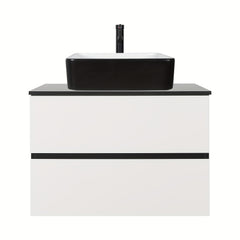 Meuble-lavabo mural AISU 30 po blanc et noir avec lavabo et robinet - Construction en bois