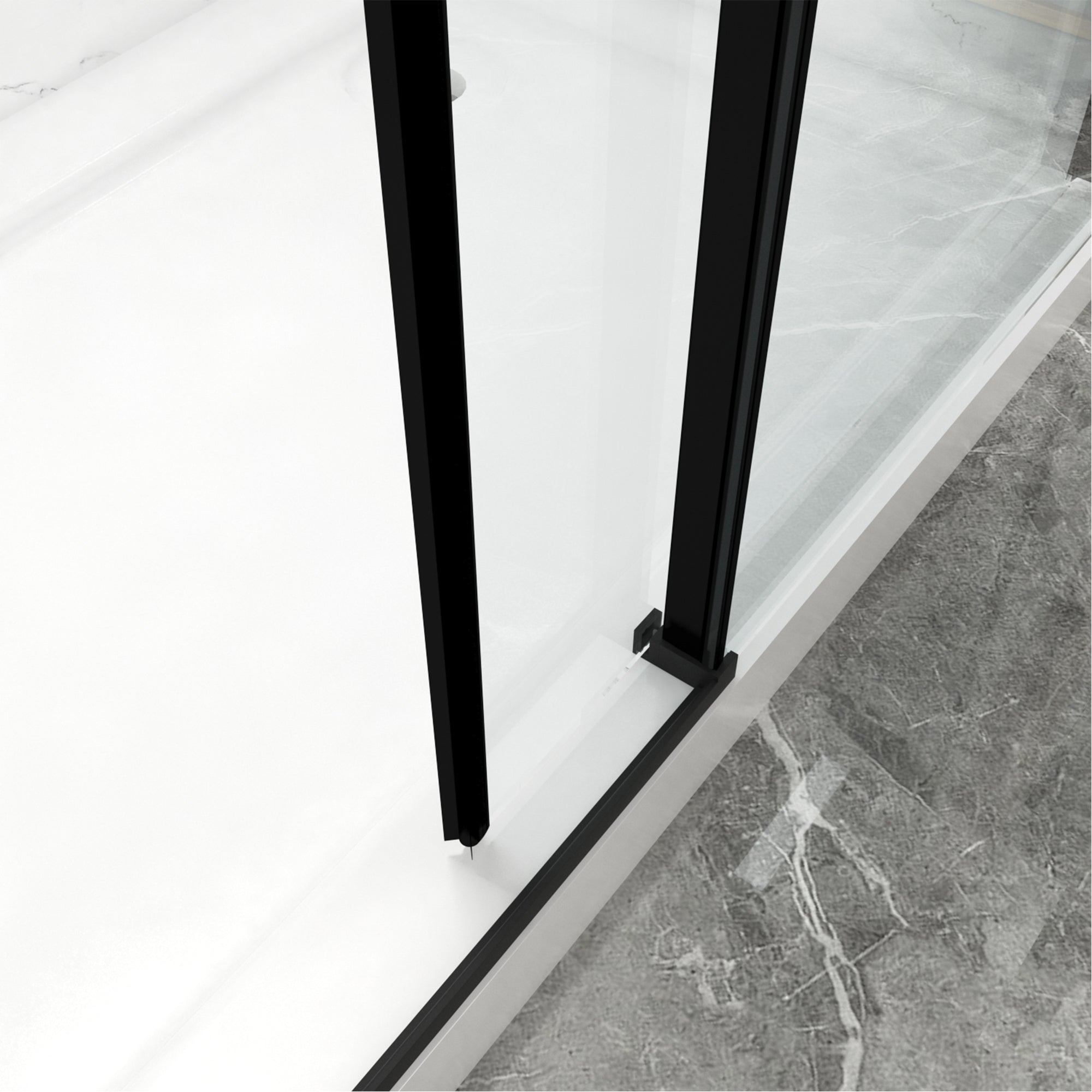 Porte de douche coulissante sans cadre (56 à 60 po l x 70 po H), avec verre trempé de qualité supérieure de 8 mm d'épaisseur, finition noir mat avec tampon 
