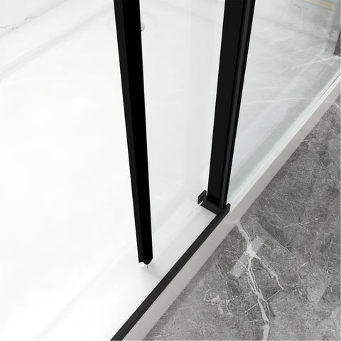 Porte de douche coulissante sans cadre (56 à 60 po l x 70 po H), avec verre trempé de qualité supérieure de 8 mm d'épaisseur, finition noir mat avec tampon 