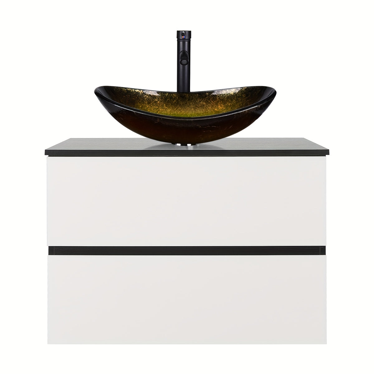 AISU 30" White & Black Wall-Mounted Bathroom Vanity Cabinet with Sink & Faucet - Wood Construction