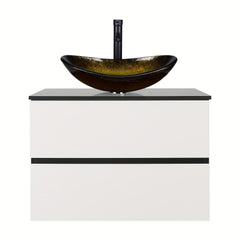 Meuble-lavabo mural AISU 30 po blanc et noir avec lavabo et robinet - Construction en bois