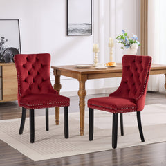 AISU Classic Velvet Dining Chairs, High-end Tufted Solid Wood Contemporary Velvet Upholstered Dining Chair with Wood Legs Nailhead, SET OF 2,Burgundy, Wine Red