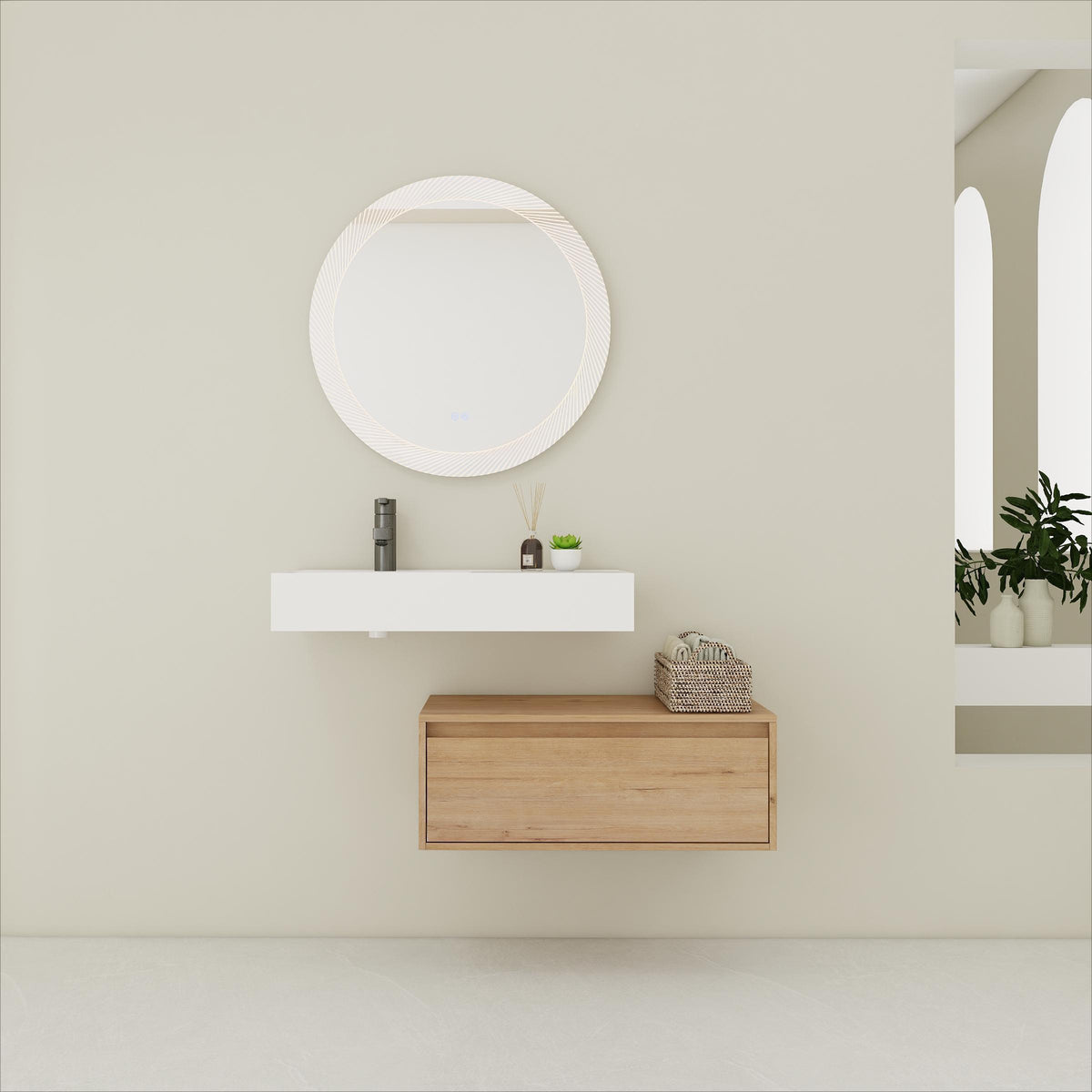 AISU 30" Modern Wall-Mounted Bathroom Vanity with Resin Sink and Soft Close Drawer, Imitative Oak