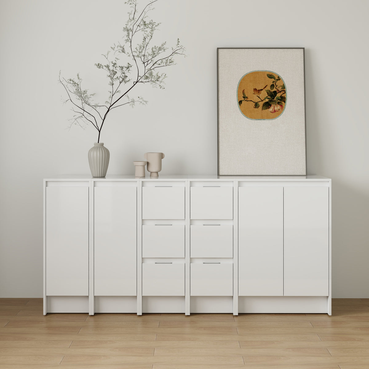 AISU 72" Freestanding Bathroom Storage Cabinet Combination, Soft Close Doors and Drawers, Glossy White, Plywood, KD-Packing