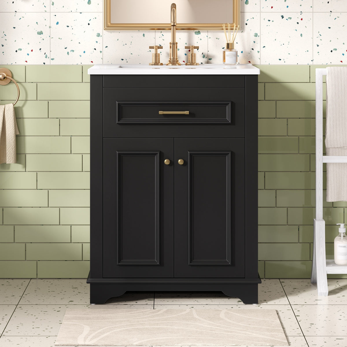 AISU 24" Modern Black Bathroom Vanity with Integrated Ceramic Sink, Rectangular Design for Small to Medium Bathrooms