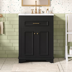 AISU 24" Modern Black Bathroom Vanity with Integrated Ceramic Sink, Rectangular Design for Small to Medium Bathrooms