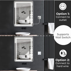 Miroir de salle de bain mural vertical à LED AISU avec fonction antibuée et luminosité réglable