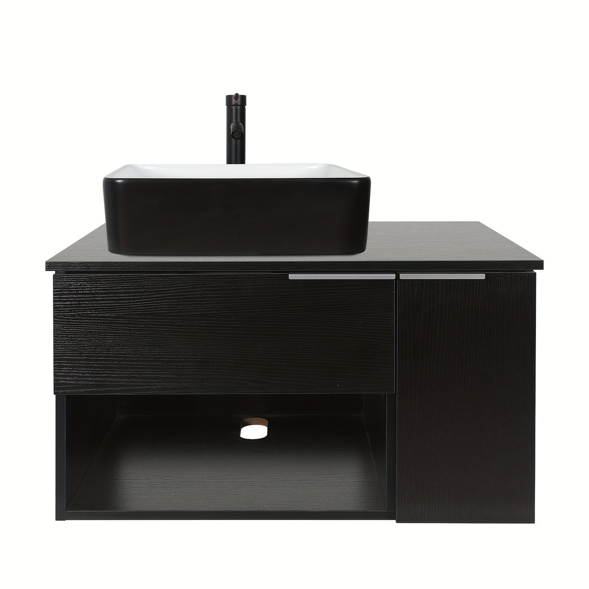 AISU 28" Modern Black Wall Mounted Bathroom Vanity With 1-Door And 1-Drawer