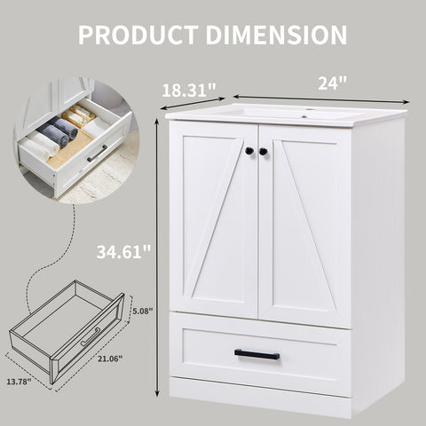 AISU 24" Farmhouse Badezimmer-Waschtisch mit Waschbecken