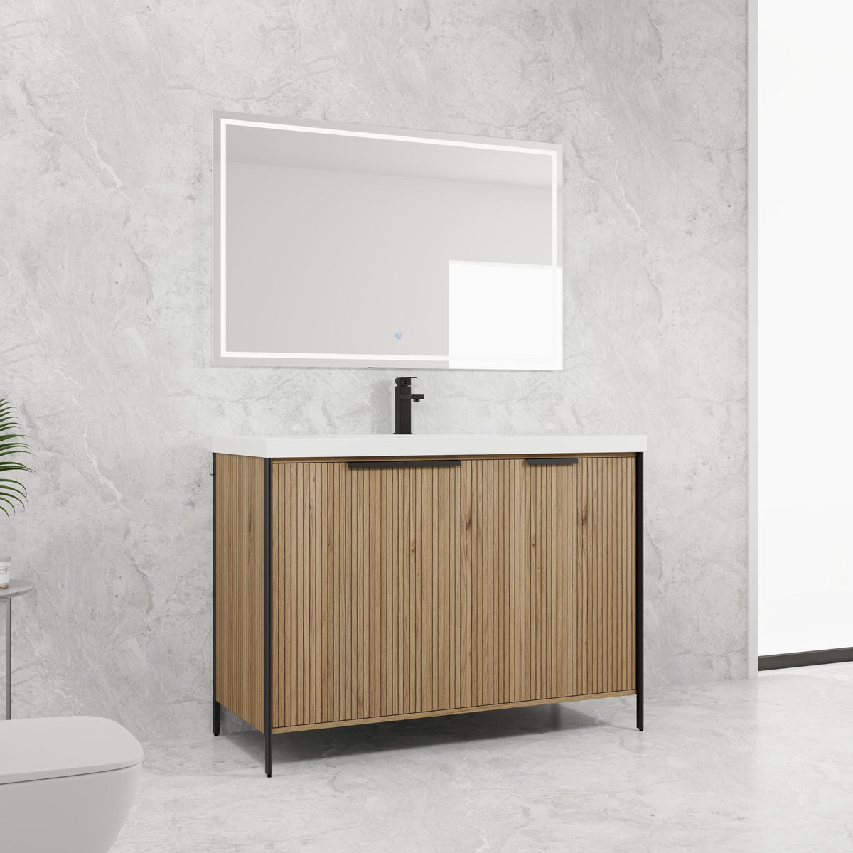 AISU 48' Modern Freestanding Bathroom Vanity with Resin Sink & Soft-Close Doors