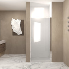 AISU 34"x 72" Pivot Shower Door, Brushed Nickel Aluminum Frame, Half Frame, 1/4"(6mm) Tempered Glass Explosion Proof Film
