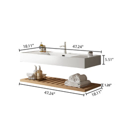 Meuble-lavabo mural de 48 po, design moderne blanc (sans robinet) 