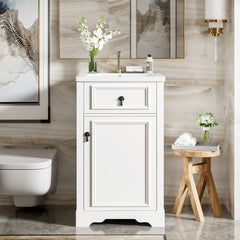 AISU 20" Modern Bathroom Vanity with Ceramic Sink, White + 1 Door